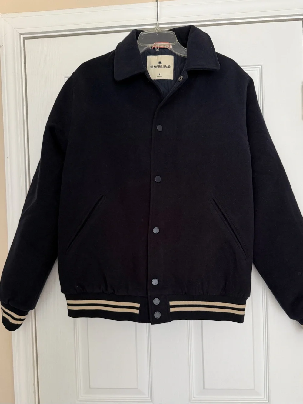 The Normal Brand Navy Bomber-Style Varsity Jacket